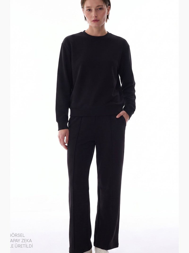 Pantalon femme en modal à jambe droite, taille haute penti Noir - Kiabi