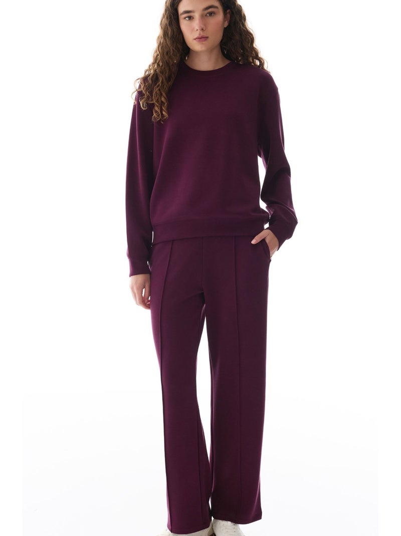 Pantalon femme en modal à jambe droite, taille haute penti Rouge bordeaux - Kiabi