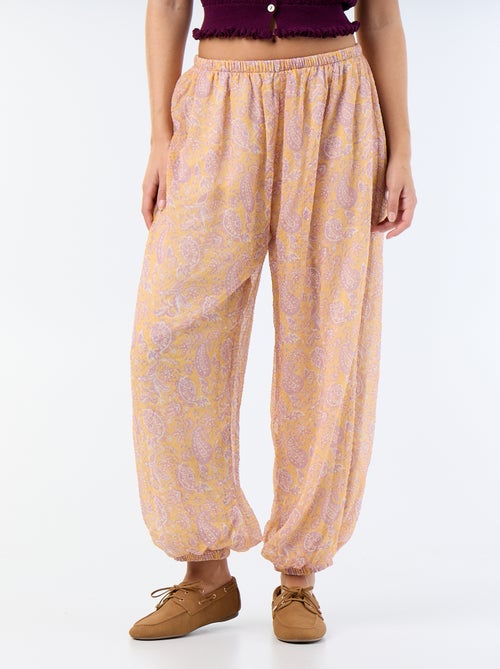 Pantalon femme en tissu léger à coupe boule - Kiabi