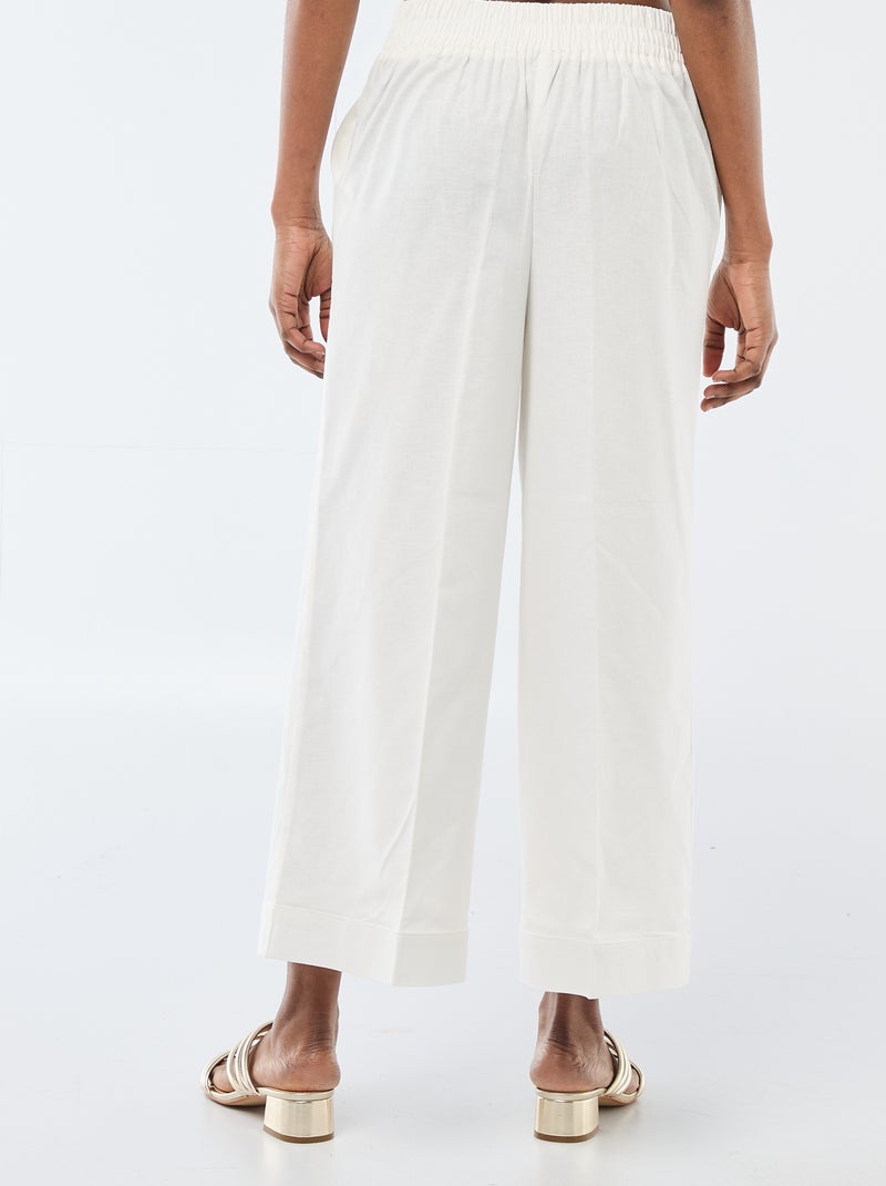 Pantalon femme en tissu léger à coupe large Blanc - Kiabi
