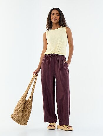 Pantalon femme en tissu léger à coupe large et taille haute