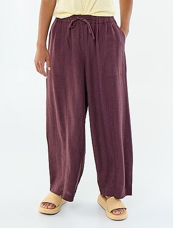 Pantalon femme en tissu léger à coupe large et taille haute