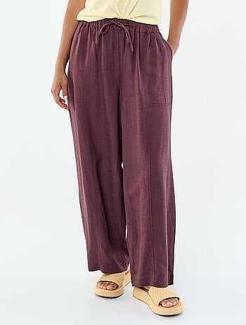 Pantalon femme en tissu léger à coupe large et taille haute