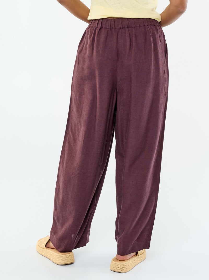 Pantalon femme en tissu léger à coupe large et taille haute Violet - Kiabi