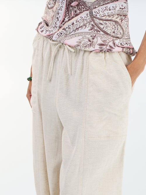 Pantalon femme en toile légère à coupe large et taille haute - Kiabi
