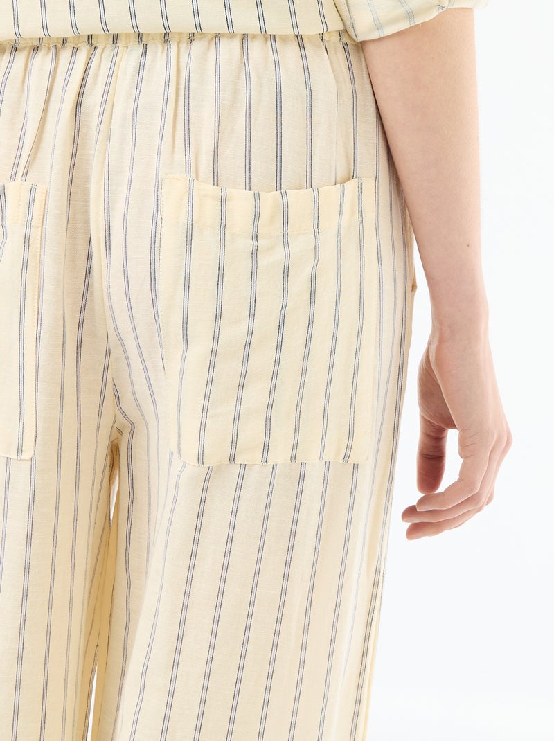 Pantalon femme en toile légère à coupe large Jaune - Kiabi