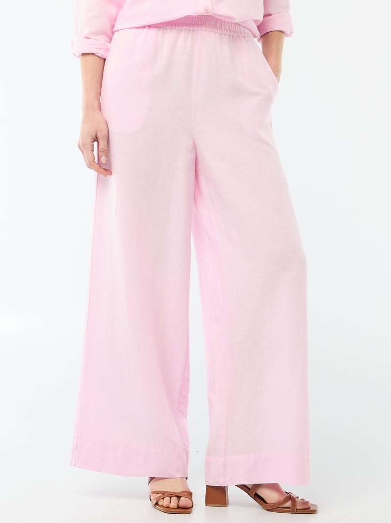 Pantalon Femme en toile légère à coupe large Rose - Kiabi