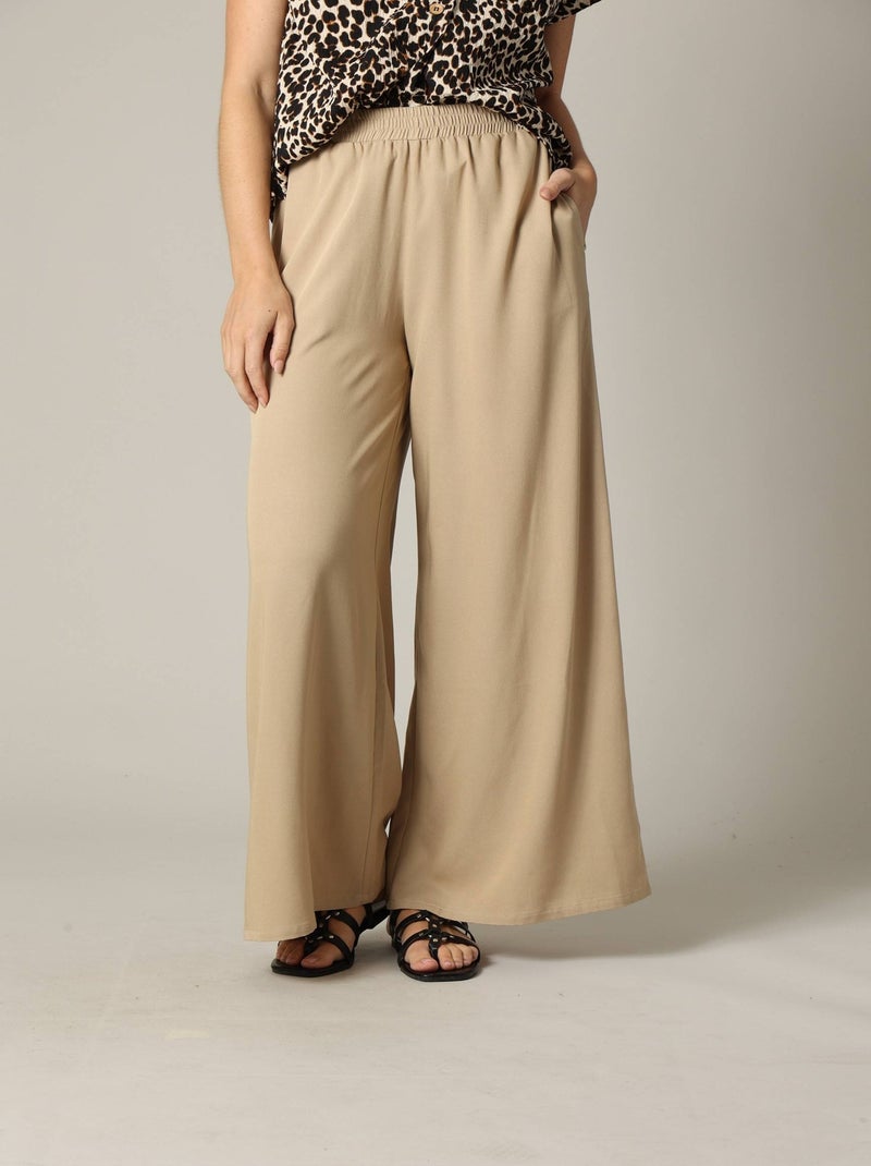 Pantalon femme en viscose bohème à taille élastiquée 'Deeluxe' Beige - Kiabi