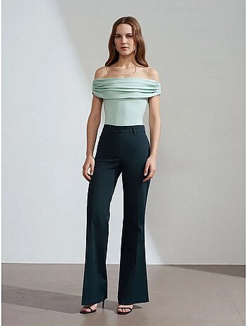 Pantalon femme évasé taille haute en gabardine dilvin