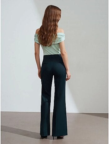 Pantalon femme évasé taille haute en gabardine dilvin