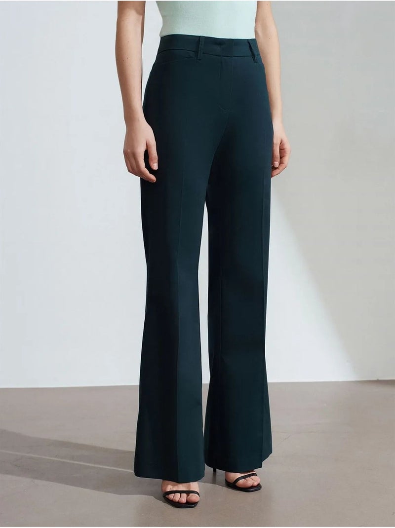 Pantalon femme évasé taille haute en gabardine dilvin Bleu nuit - Kiabi