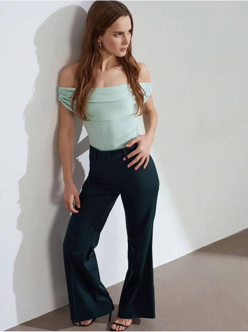 Pantalon femme évasé taille haute en gabardine dilvin Bleu nuit - Kiabi