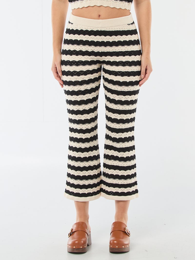 Pantalon femme flare en crochet fantaisie Beige/noir - Kiabi