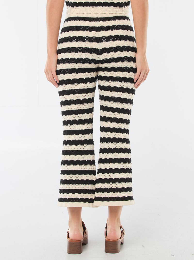 Pantalon femme flare en crochet fantaisie Beige/noir - Kiabi