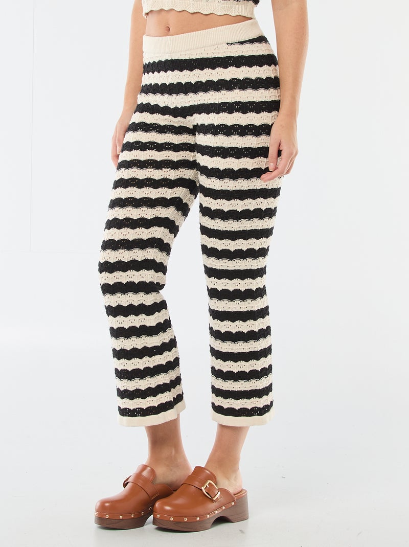 Pantalon femme flare en crochet fantaisie Beige/noir - Kiabi
