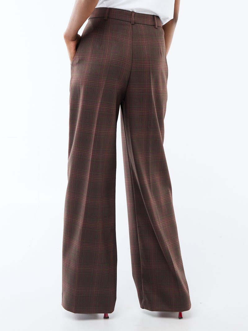 Pantalon femme large à carreaux fantaisie Marron - Kiabi