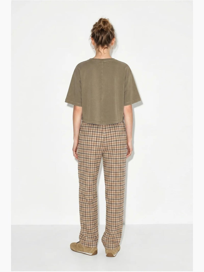 Pantalon femme large à carreaux lucci Camel - Kiabi