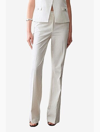 Pantalon femme large à rayures, taille mi-haute dilvin