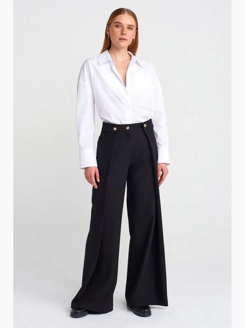 Pantalon femme large à taille haute en crêpe dilvin - Kiabi Pantalon femme large à taille haute en crêpe dilvin - Kiabi