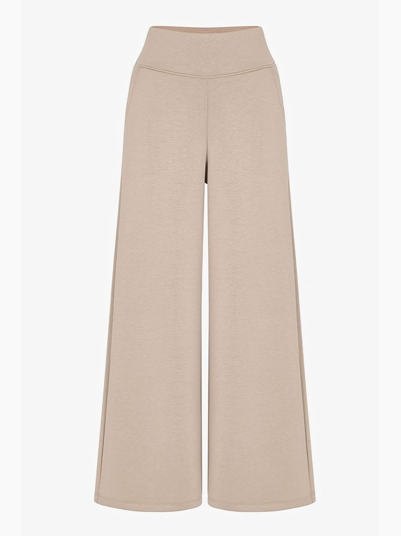 Pantalon femme large à taille haute penti Beige argile - Kiabi