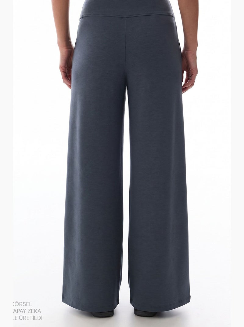 Pantalon femme large à taille haute penti Gris Noir - Kiabi