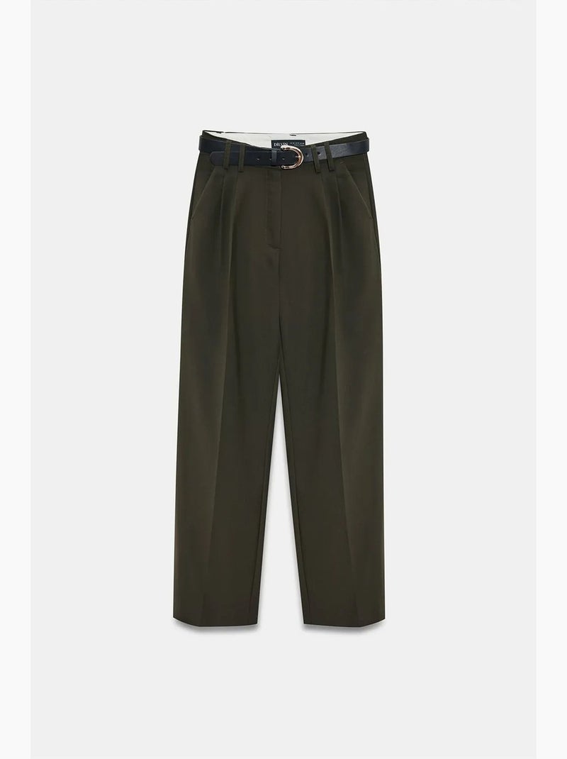 Pantalon femme large en crêpe à plis dilvin Kaki - Kiabi