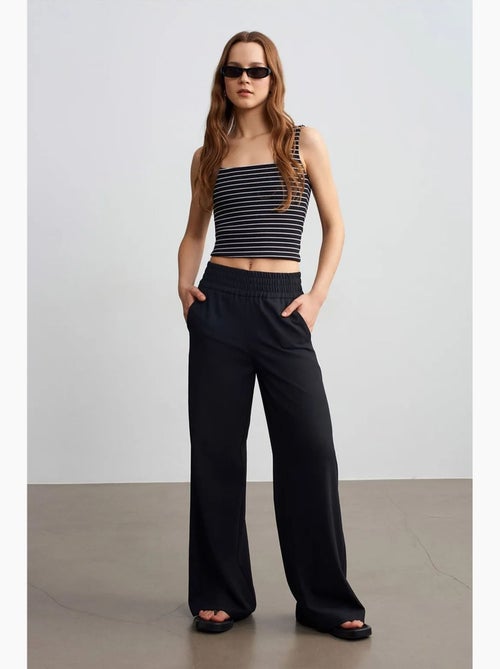 Pantalon femme large en crêpe dilvin - Kiabi