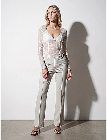 Pantalon femme large en crêpe, taille mi-haute dilvin