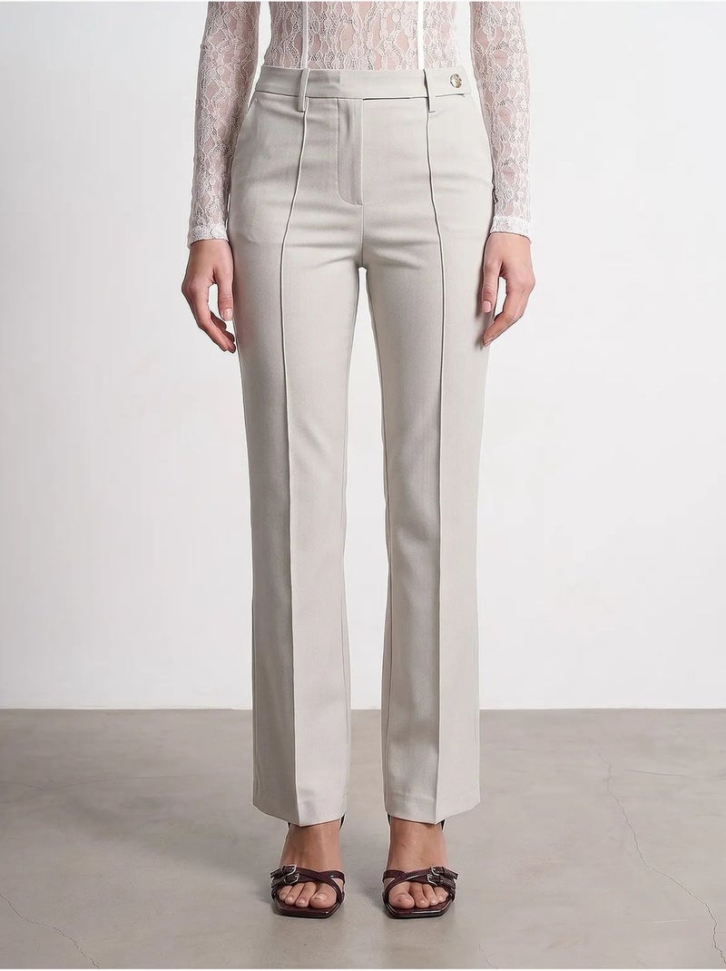 Pantalon femme large en crêpe, taille mi-haute dilvin Sable - Kiabi