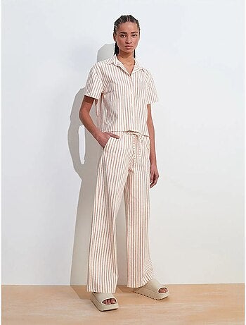 Pantalon femme large en lin à rayures dilvin