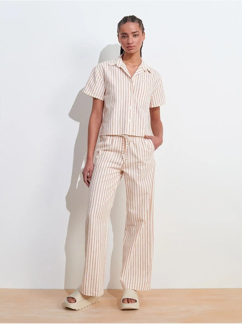Pantalon femme large en lin à rayures dilvin Crème - Kiabi
