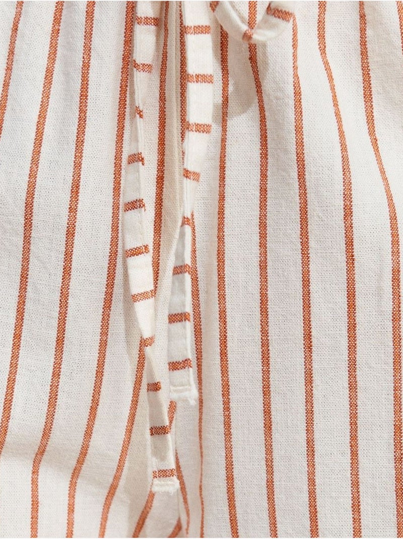 Pantalon femme large en lin à rayures dilvin Crème - Kiabi