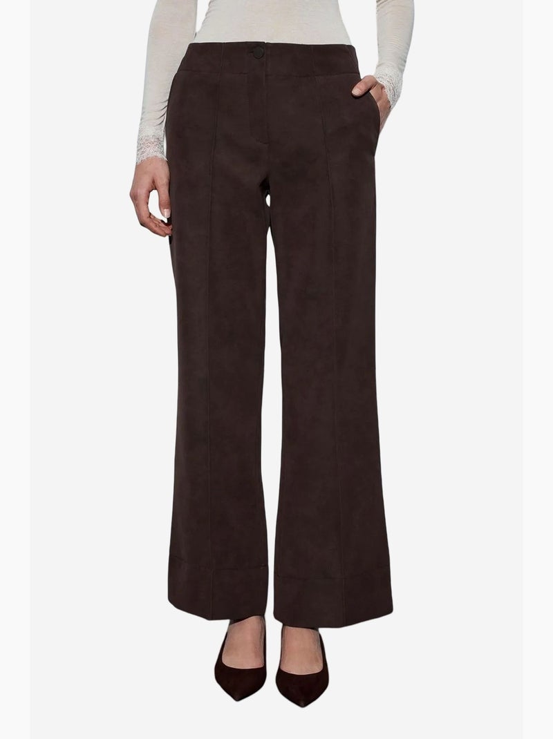 Pantalon femme large en simili cuir à taille haute dilvin Marron foncé - Kiabi