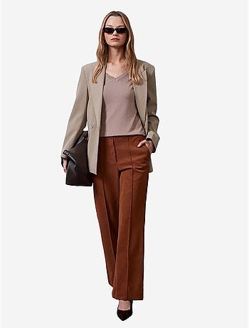 Pantalon femme large en simili cuir à taille haute dilvin