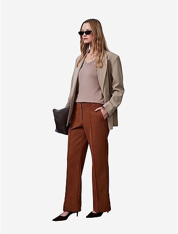 Pantalon femme large en simili cuir à taille haute dilvin