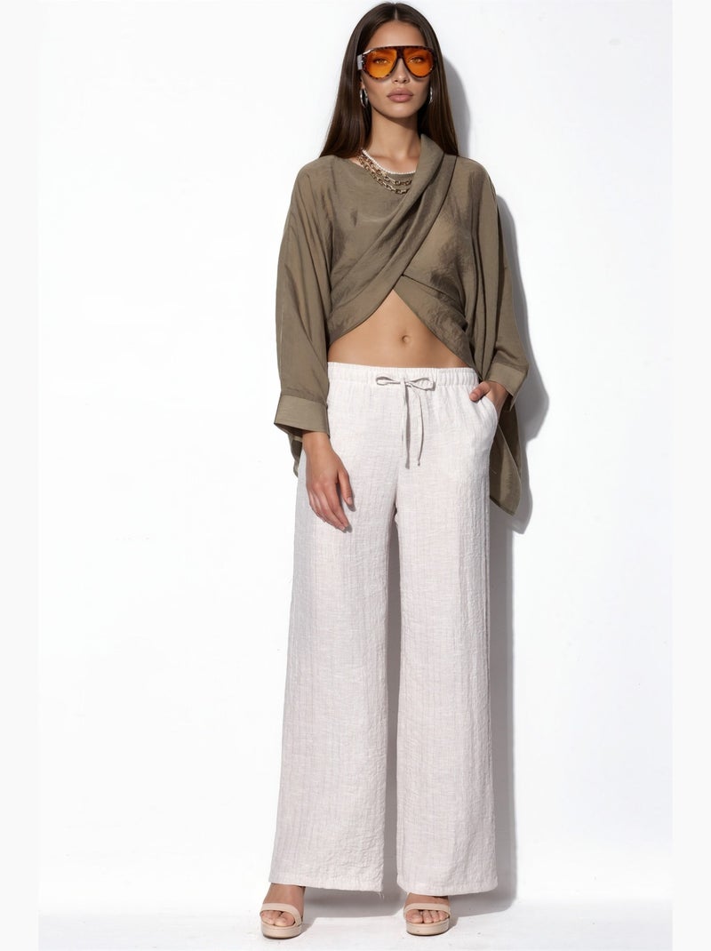 Pantalon femme large en tissu tissé busem Beige naturel - Kiabi