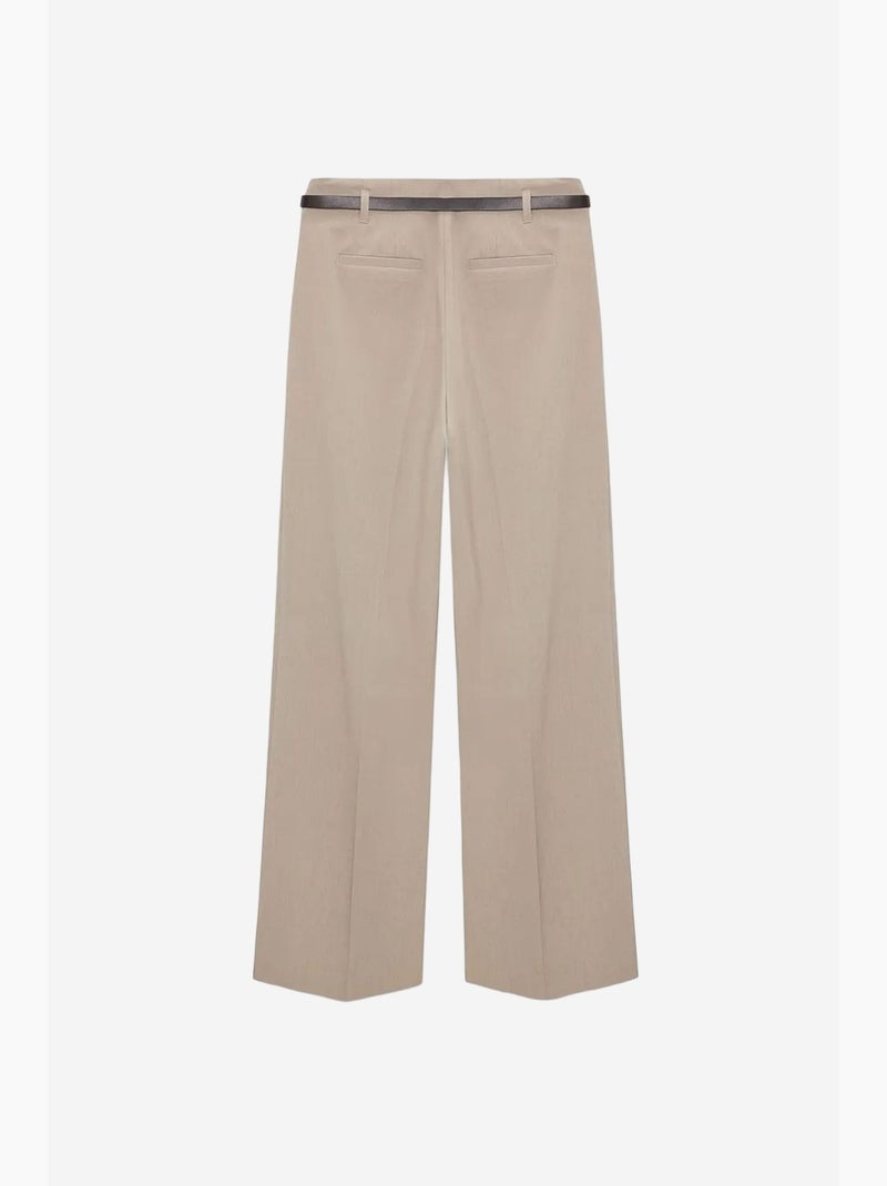 Pantalon femme palazzo en crêpe avec ceinture dilvin Beige argile - Kiabi
