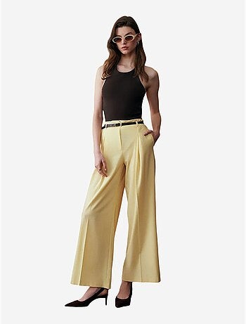 DILVIN Pantalon Femme Palazzo En Crêpe Avec Ceinture