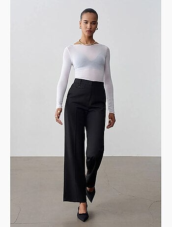 Pantalon femme taille haute à jambe droite en crêpe dilvin