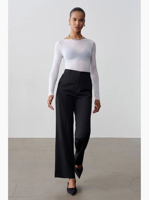 Pantalon femme taille haute à jambe droite en crêpe dilvin - Kiabi Pantalon femme taille haute à jambe droite en crêpe dilvin - Kiabi
