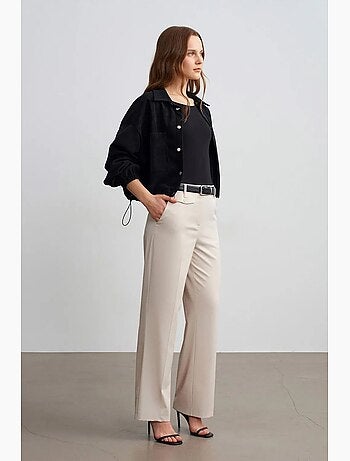 Pantalon femme taille haute à jambe droite en crêpe dilvin