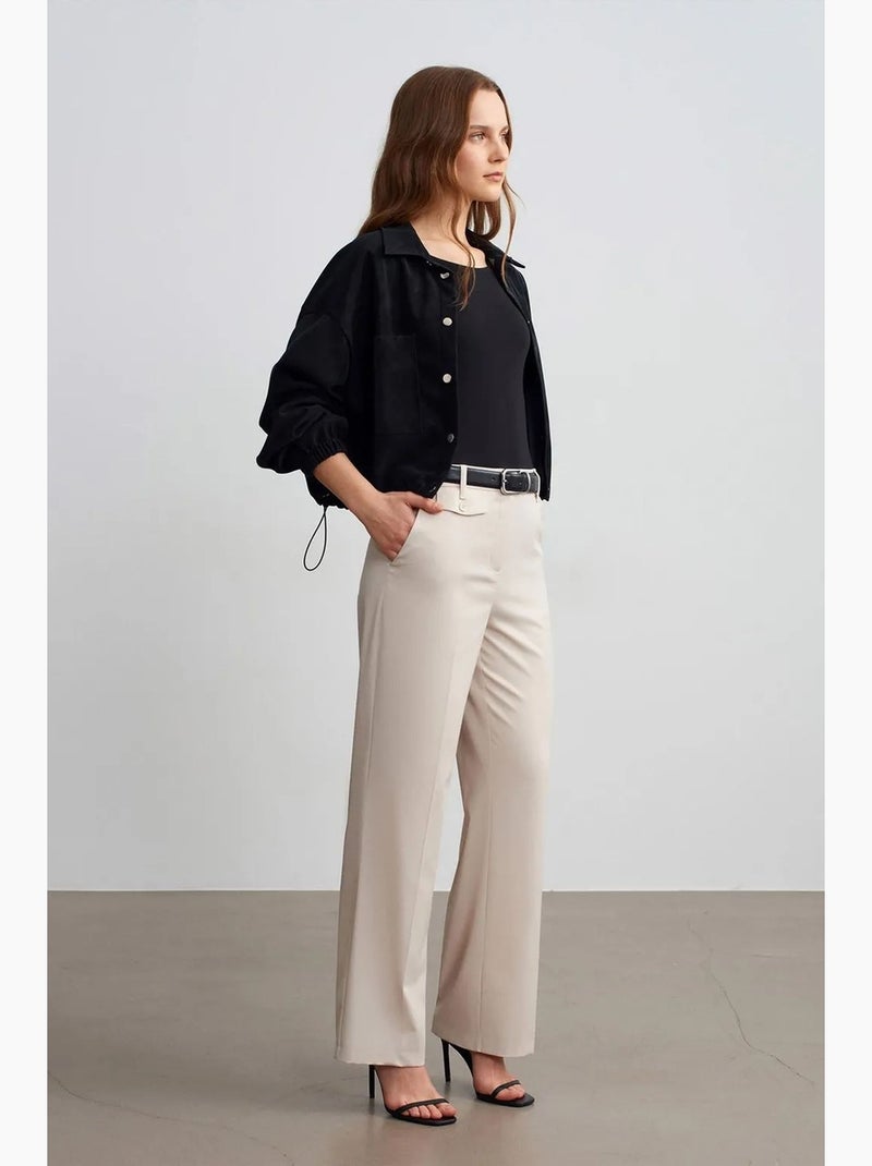 Pantalon femme taille haute à jambe droite en crêpe dilvin Sable - Kiabi