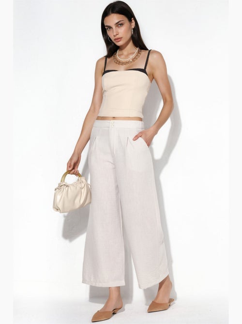 Pantalon femme taille haute à jambe large busem - Kiabi Pantalon femme taille haute à jambe large busem - Kiabi