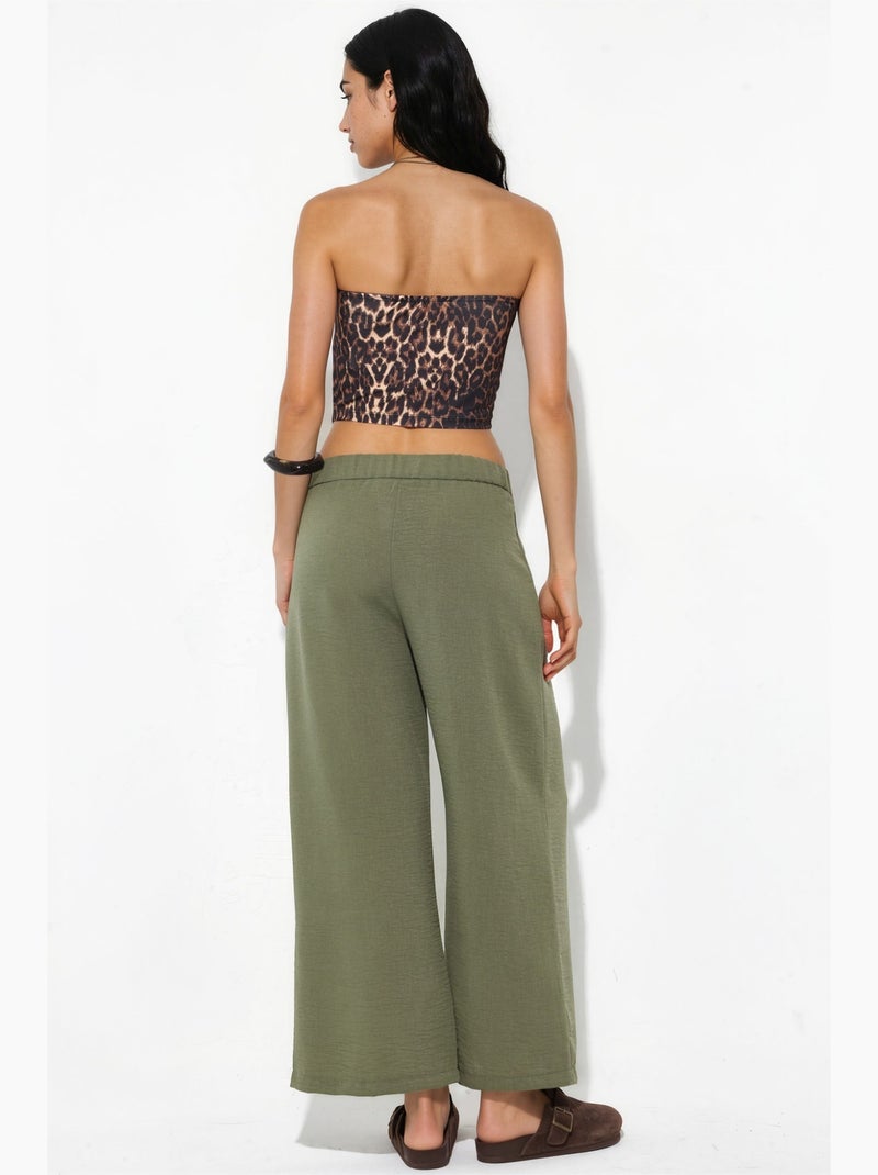 Pantalon femme taille haute à jambe large busem Kaki - Kiabi
