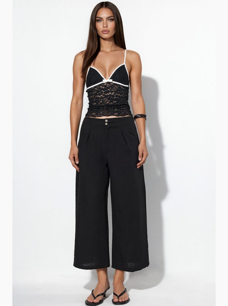 Pantalon femme taille haute à jambe large busem Noir - Kiabi