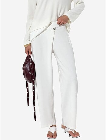 Pantalon femme taille haute à jambe large en crêpe busem