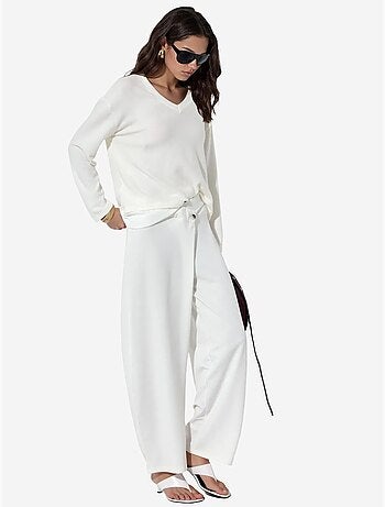 Pantalon femme taille haute à jambe large en crêpe busem