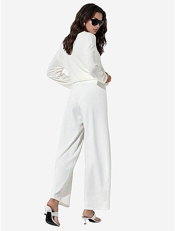 Pantalon femme taille haute à jambe large en crêpe busem