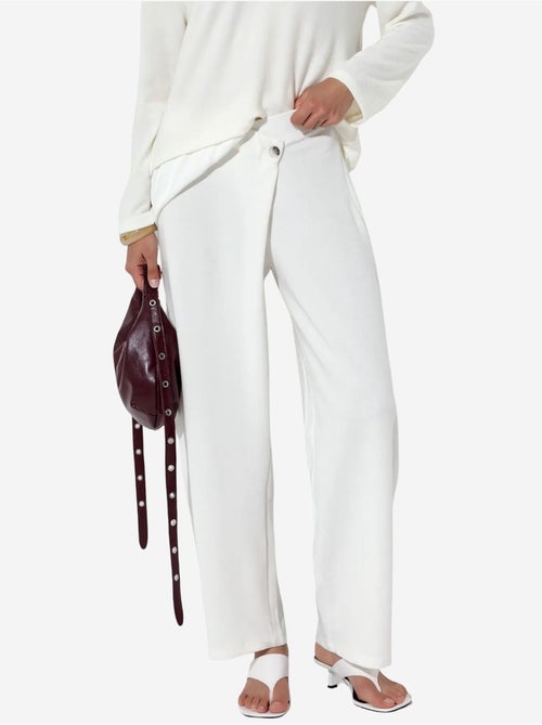 Pantalon femme taille haute à jambe large en crêpe busem - Kiabi
