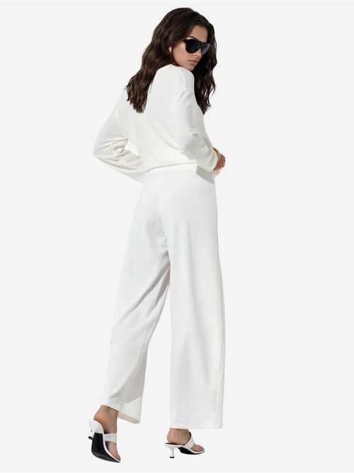 Pantalon femme taille haute à jambe large en crêpe busem - Kiabi